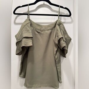 New York & Company Olive Ruffle Sleeve Blouse